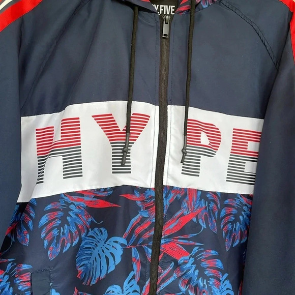 Five.By.Five Masterpiece Red, White, Blue Floral Striped Lightweight Windbreaker - Picture 2 of 10